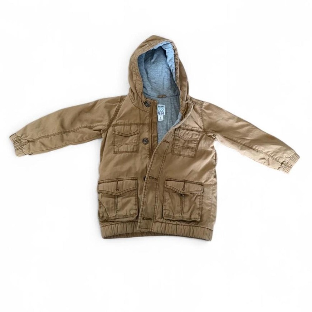 Old Navy Boys Size 5T Tan Hooded Utility Field Jacket Cargo Pockets